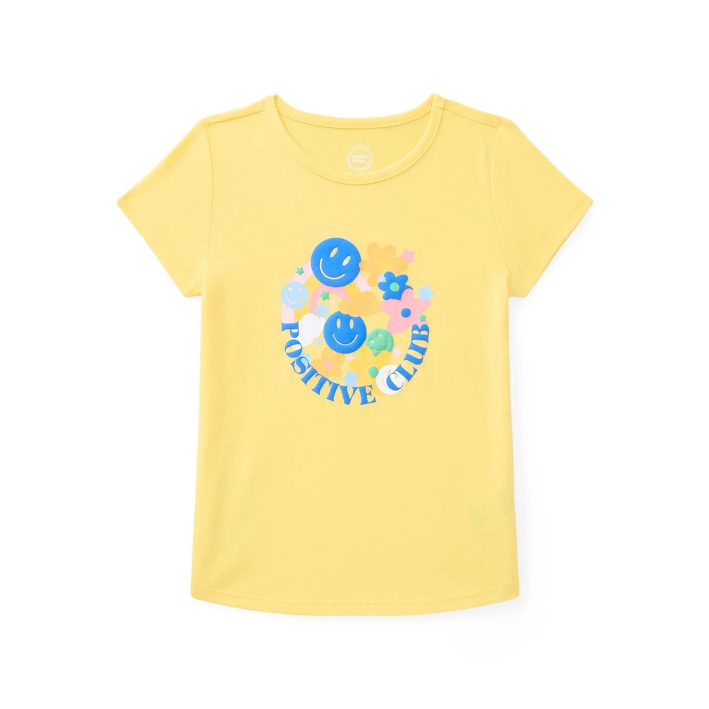 NEW Wonder Nation Girls Positive Club Smiley Face Graphic Tee Yellow L (10-12 P)