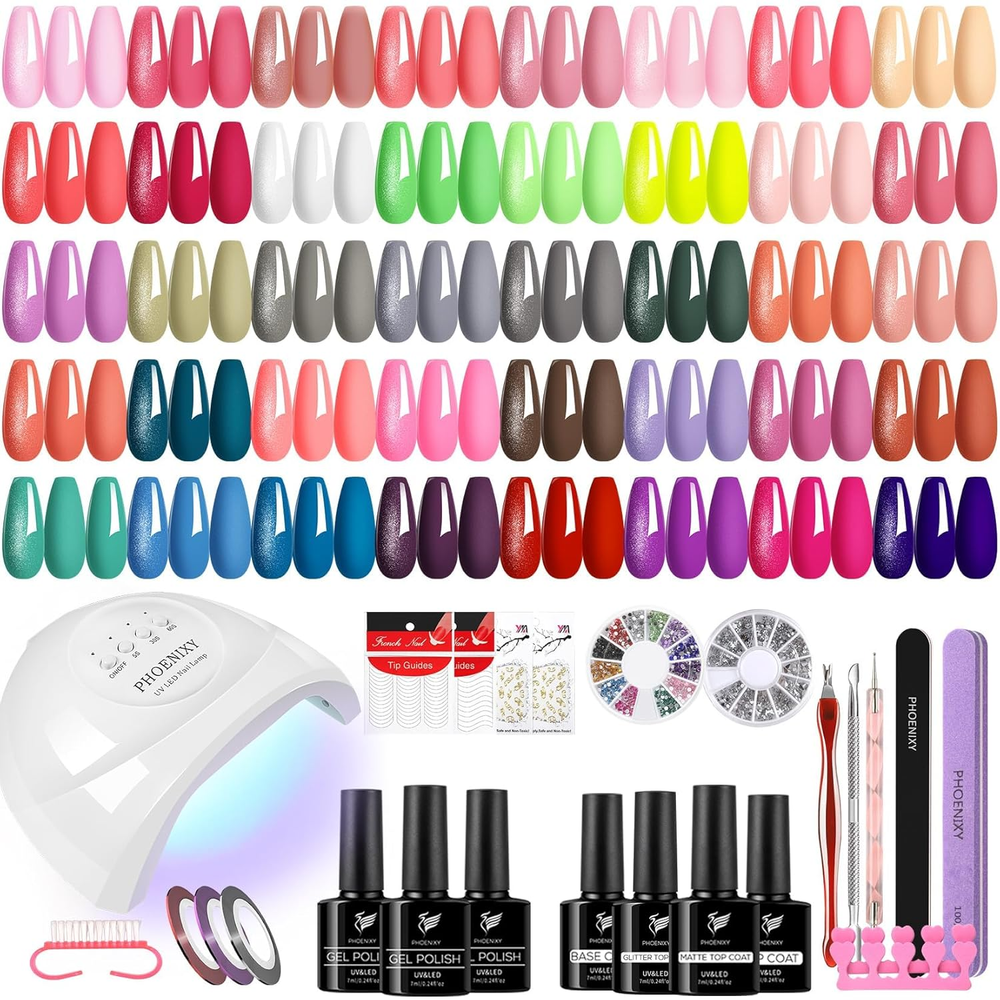 61-Piece Gel Nail Polish Kit with UV Light - 40 Spring Colors & Essentials