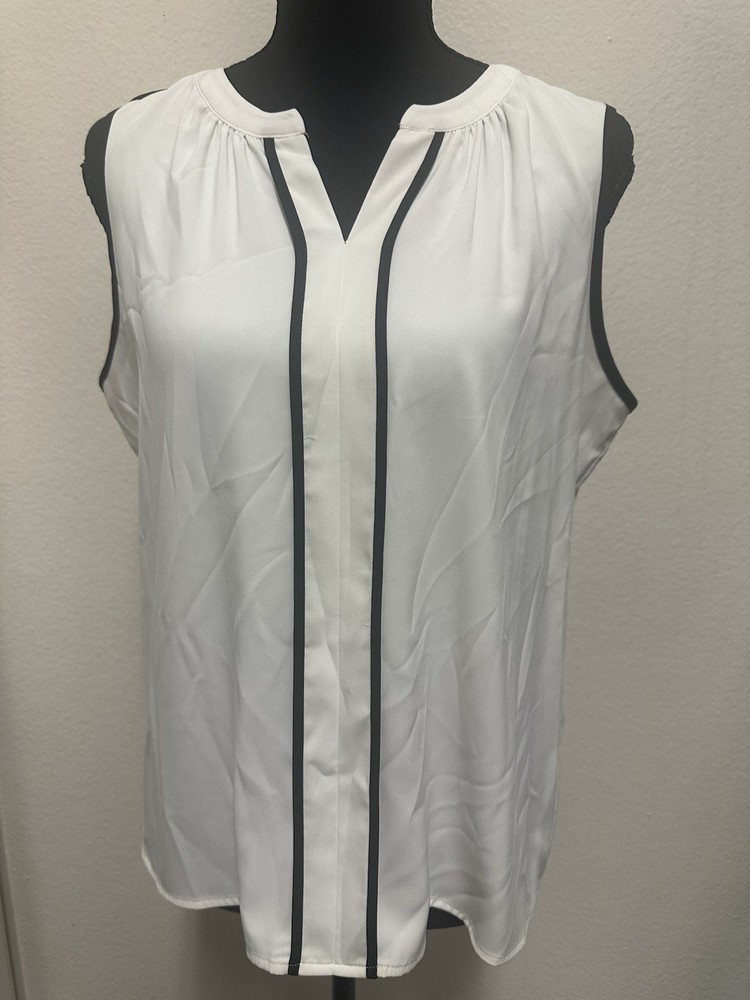 Calvin Klein Women’s Sleeveless Blouse In White And Black, Size  XL