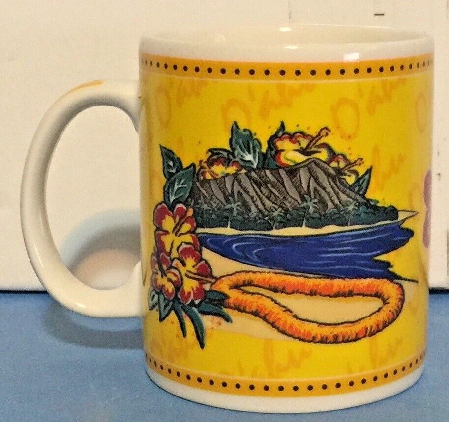 Hilo Hattie The Store Of Hawaii 2002 Island Heritage Mug Cup Yellow White Oahu