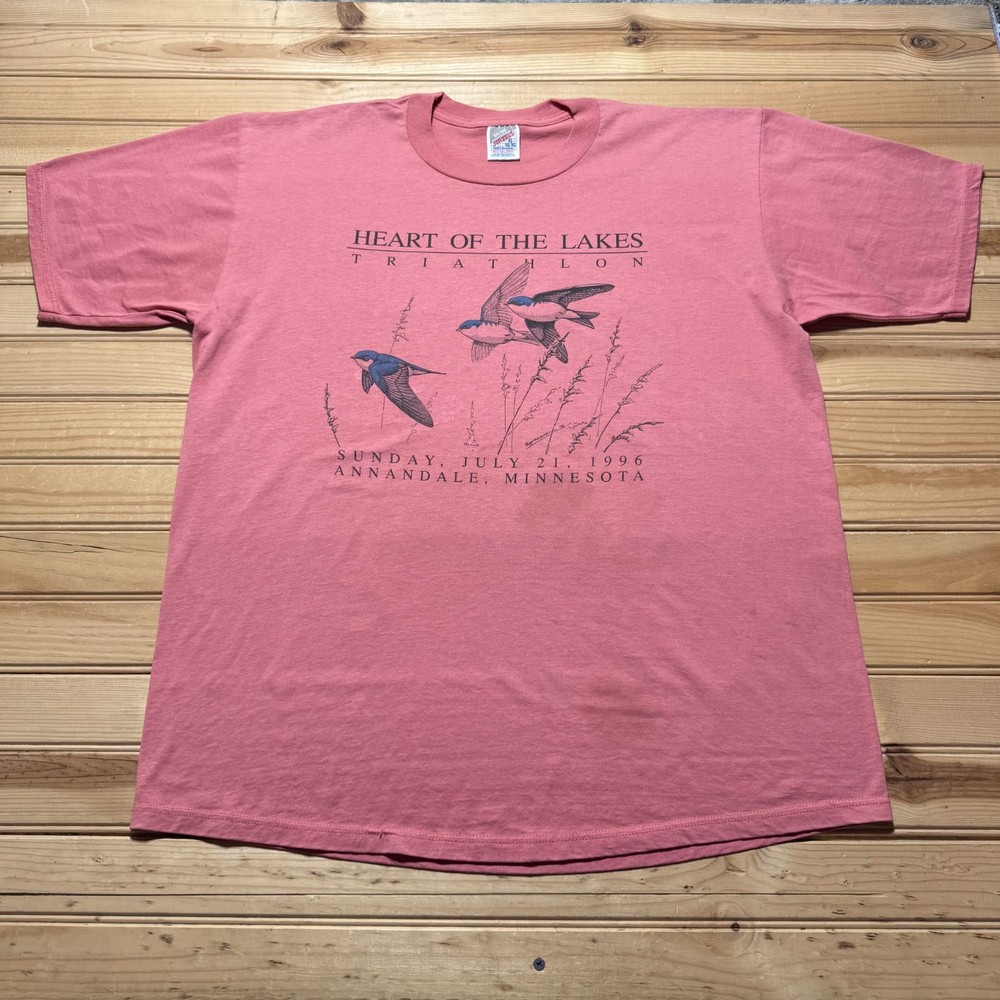 Vintage 90s 1996 Heart Of The Lakes Triathlon Annandale MN Bird Art Shirt - XL