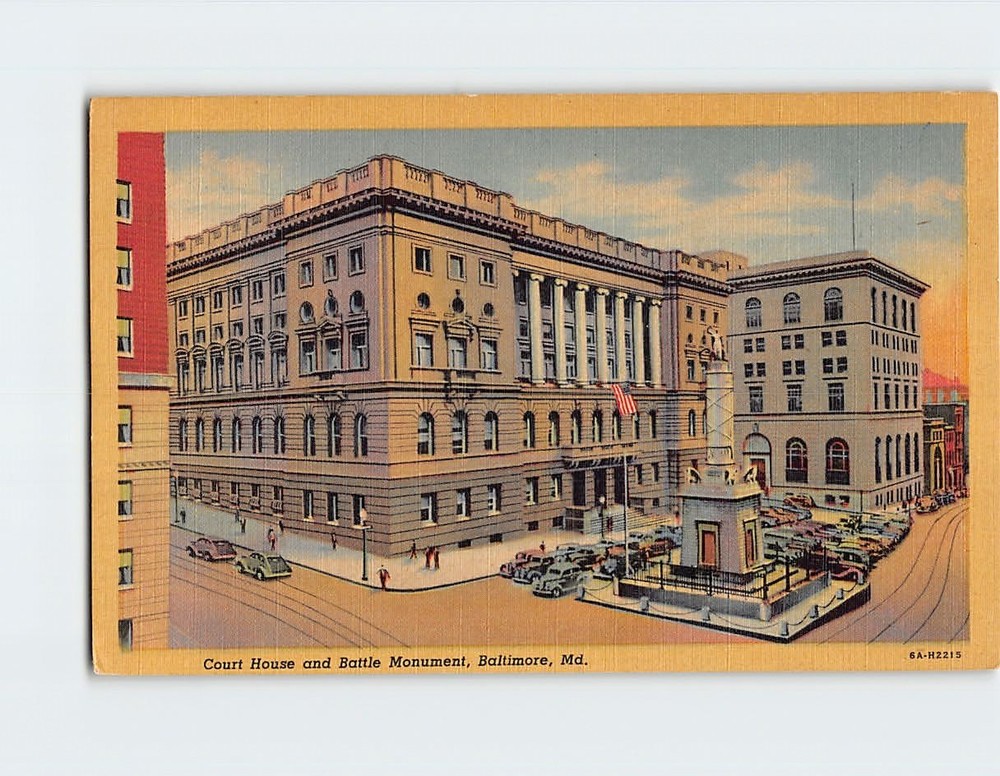 Postcard Court House & Battle Monument Baltimore Maryland USA