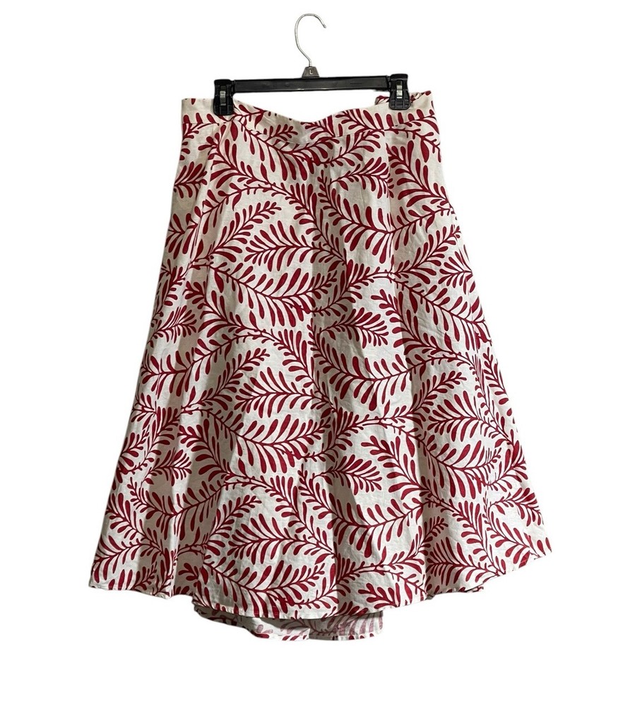 Who What Wear Sz 24W Linen Blend MIdi Skirt Red White Leaf Resort Tropical