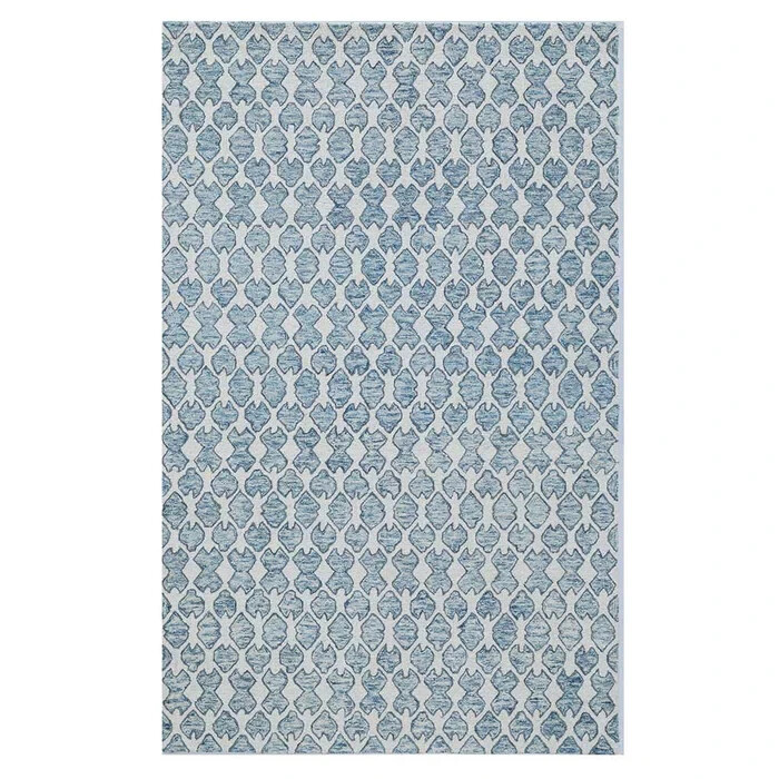 Modern Blue White Geometric Rug Hand Tufted Wool Moroccan Trellis Area Carpet