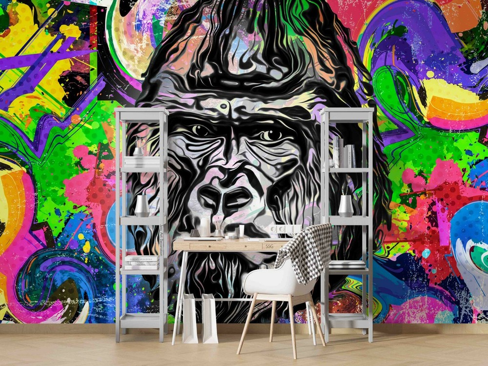 3D Abstract Graffiti Gorilla Self-adhesive Removable Wallpaper Murals Wall 103-image