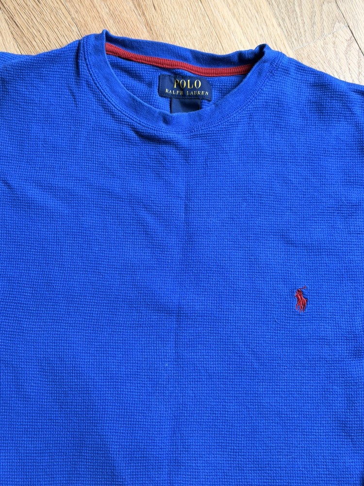 POLO RALPH LAUREN Vintage Blue Waffle Knit Thermal Long Sleeve Shirt Medium