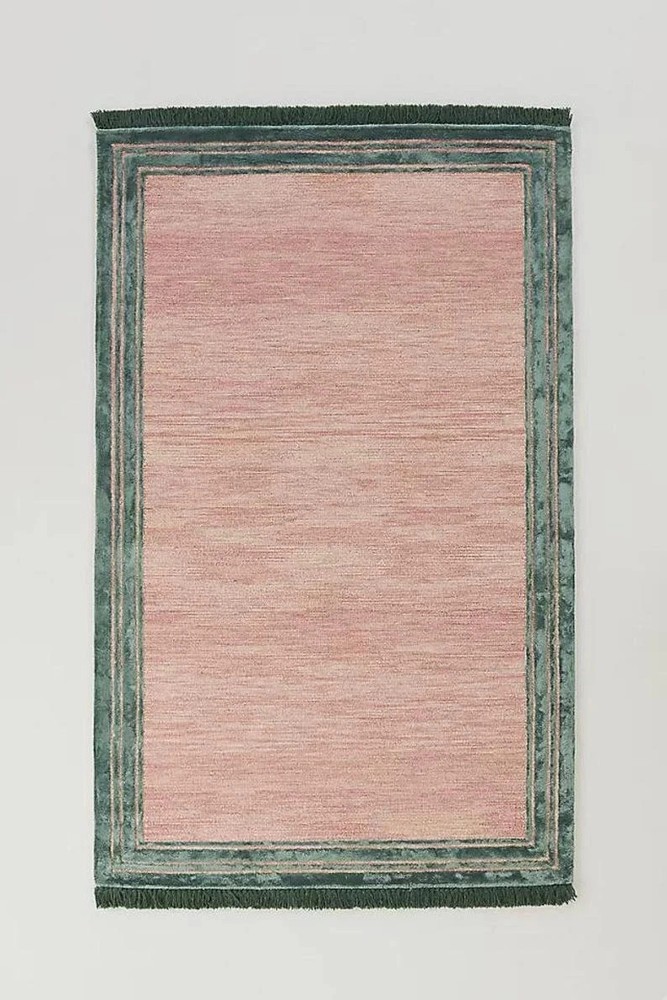 New Pink and Green Border Area Rug - Soft Modern Carpet for Living Room Carpet