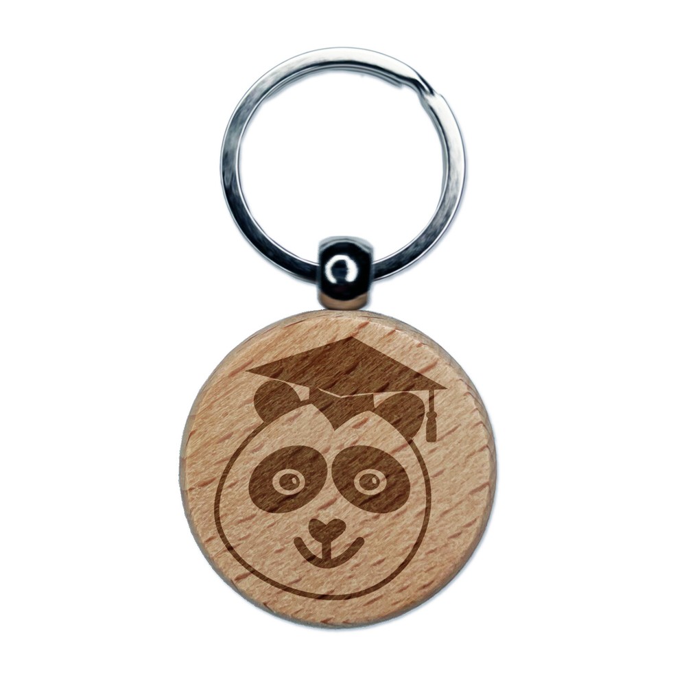 Graduation Panda Engraved Wooden Keychain Charm Gift for Grads  