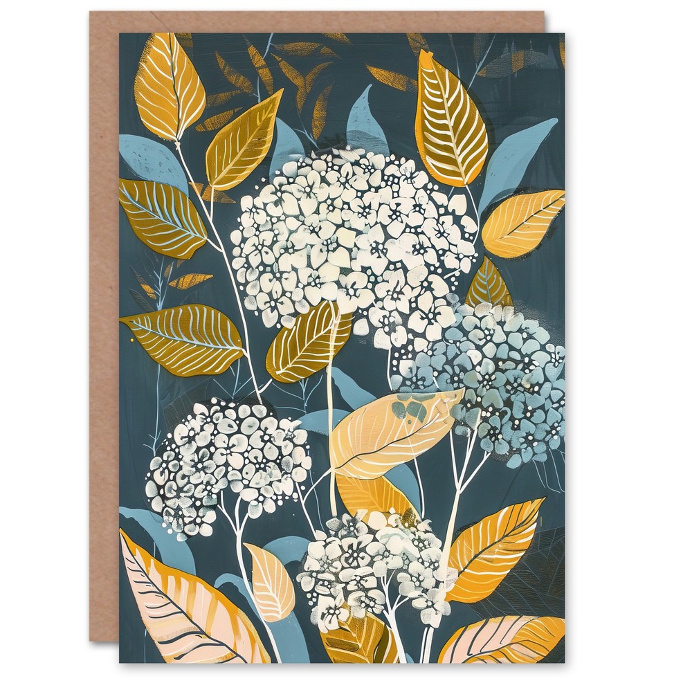 Greeting Card Blue Hydrangea Flowers Artwork Floral Bouquet Blank Birthday