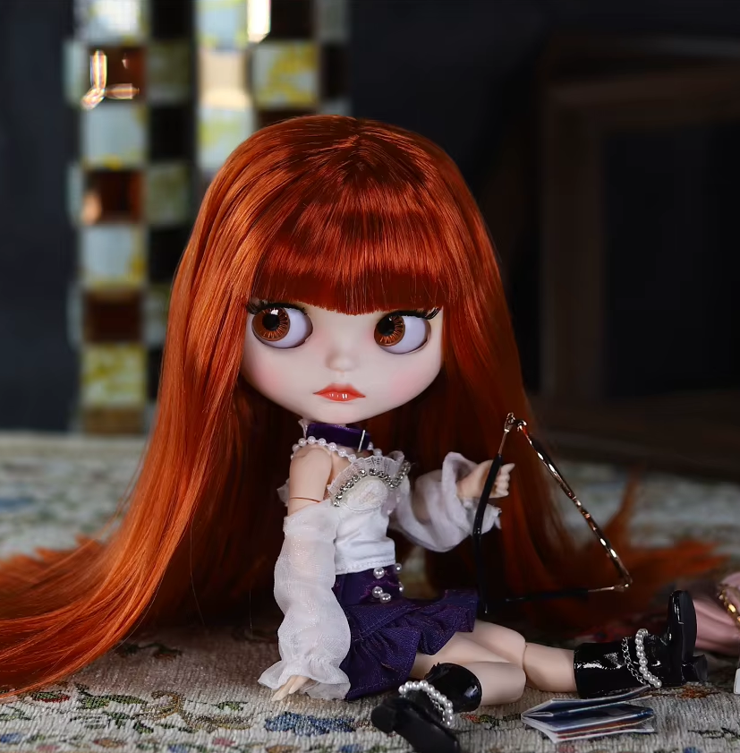 Blythe Doll with Matte Face Joint Body Soft Red Hair 4 Color Change Eyes Puppet Toy  