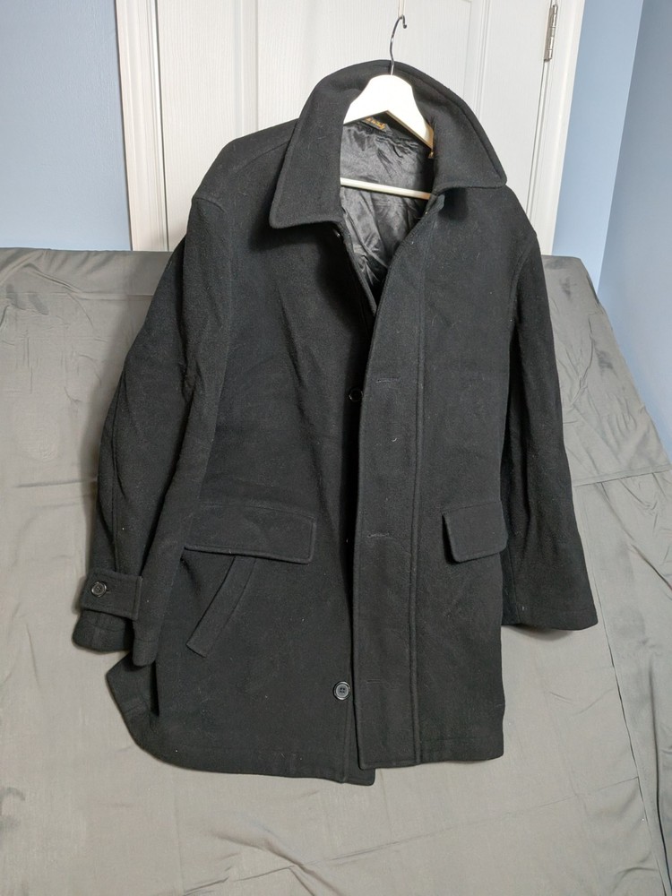 Mario Valente Mens Single Breast Black  Wool Cashmere Overcoat Pea Coat Size 44