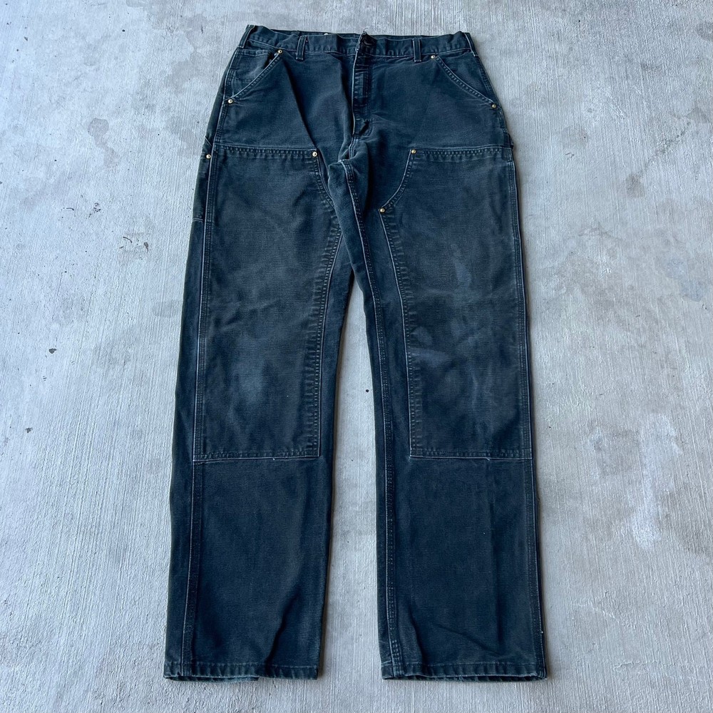 Vintage Y2K Carhartt faded black double knee work wear carpenter pants  m
