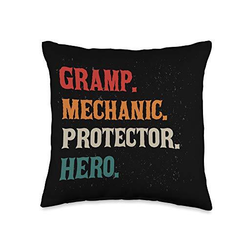 Gramp Mechanic Protector Hero Grandpa Granddad Throw Pillow, 16x16, Multicolor