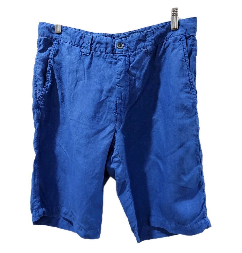 120% Lino MensShorts 100% Linen Blue Italy 50 Preppy Euro 34 Coastal Regular Fit