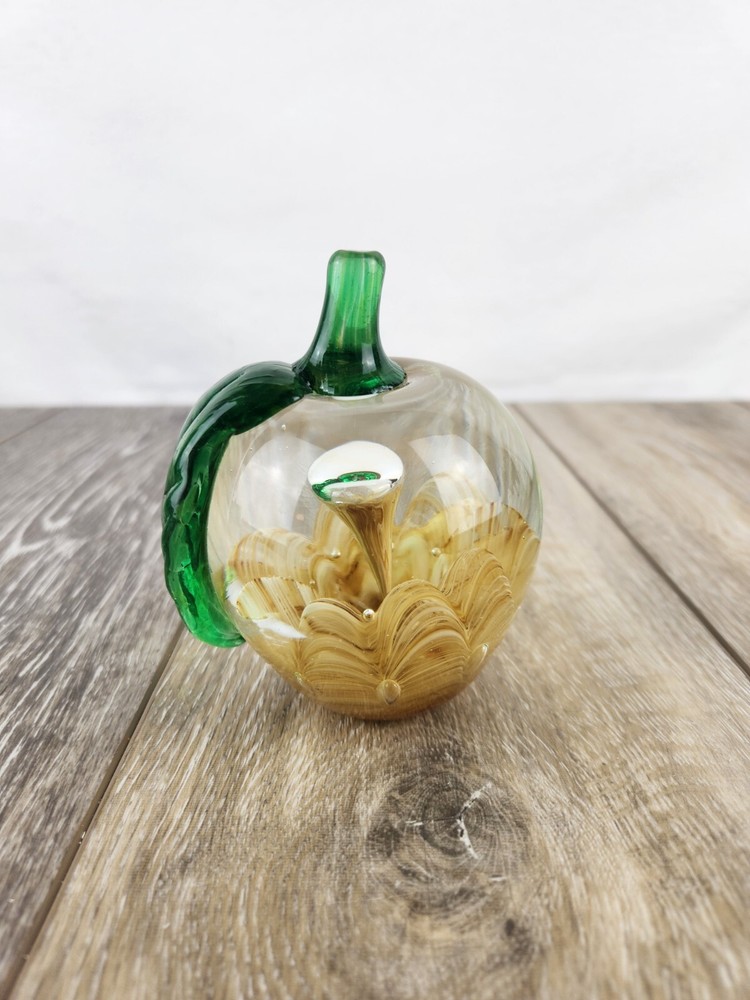 Vintage Glass Apple  - Art Glass Paperweight- 1990 Prestige Art Glass