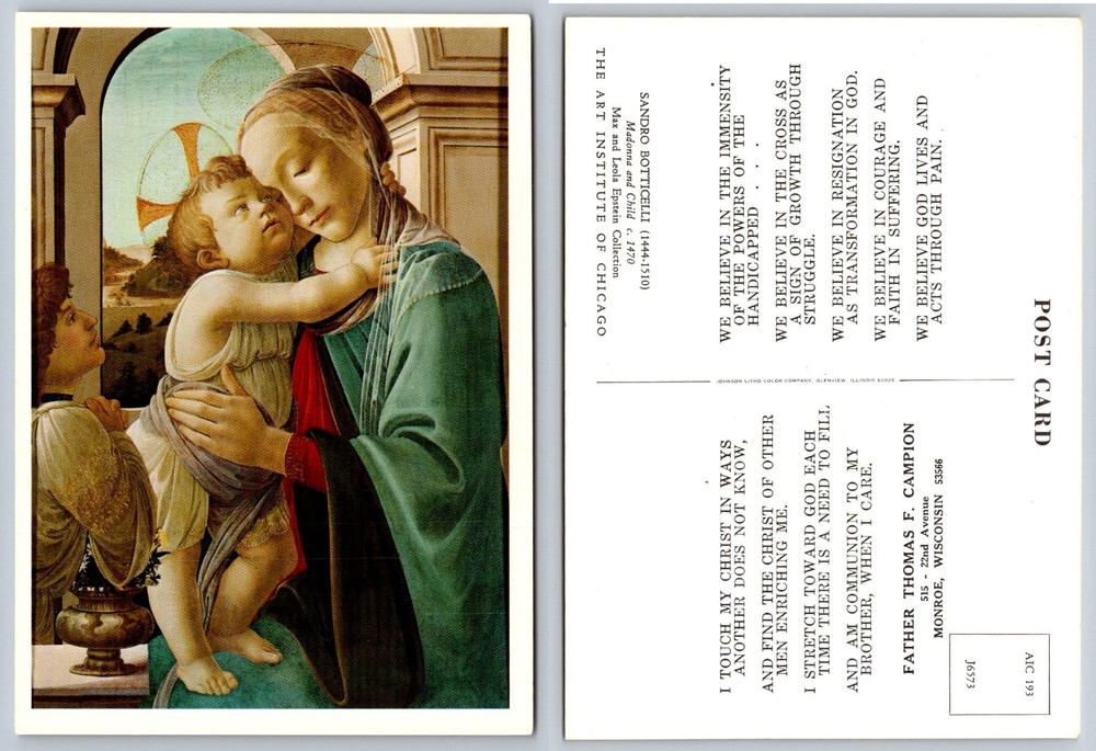 Botticelli Madonna & Child Postcard - Art Institute Chicago Religious
