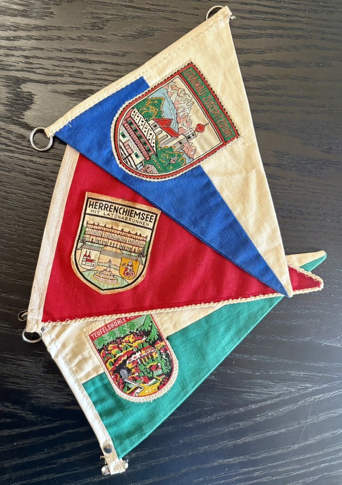 Lot of 3 Vintage German Souvenir Pennant Flags VG Condition RARE