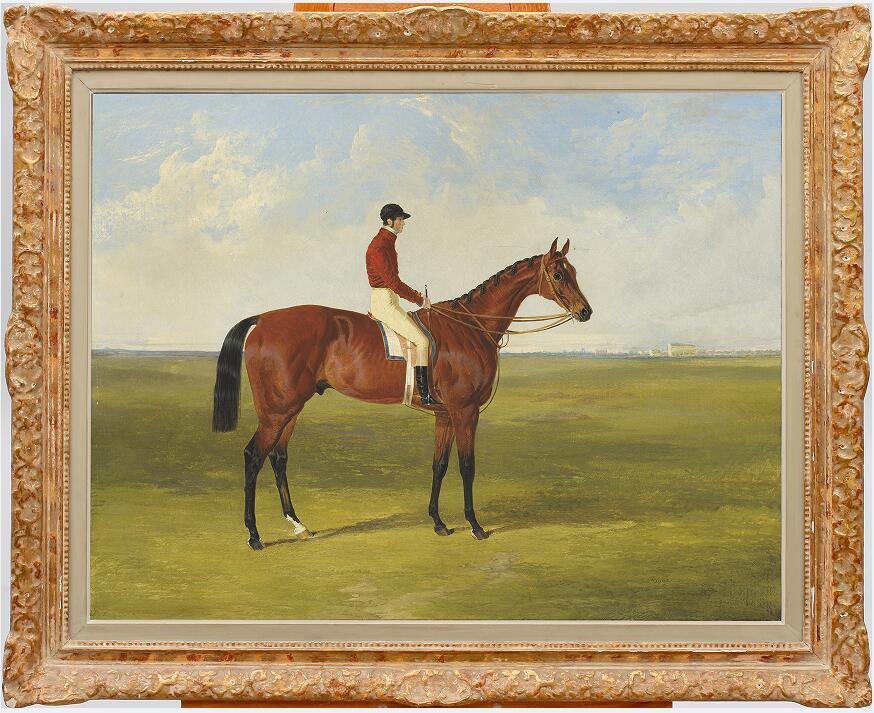 Old Master-Art Antique Oil Painting Portrait Bay Racehorse men on canvas 30