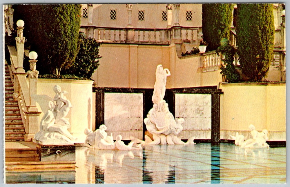 Vtg Postcard Neptune Pool Statues San Simeon, CA 1960s
