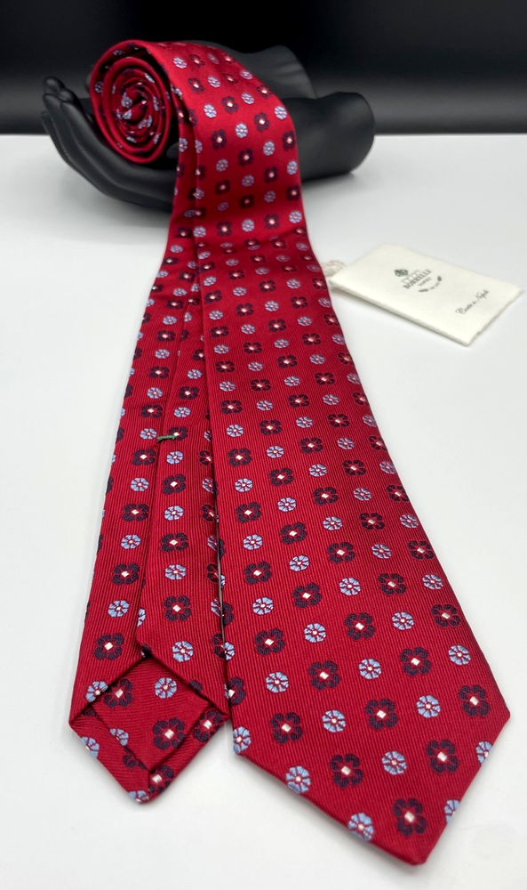 LUIGI BORRELLI Napoli Men's 100% Silk Tie ~ Red ~ Floral ~ Made in Italy!