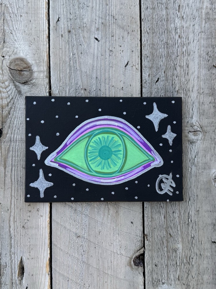 Original Trippy Eye Painting Trippy Art On Canvas Board 4 x 6 Inches