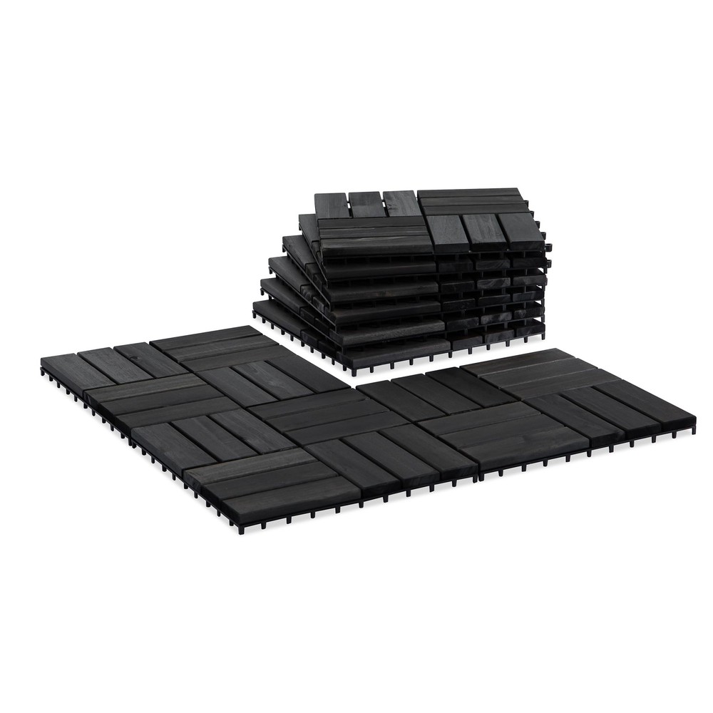 Acacia Wood Patio Deck Tiles - 9 Pack Interlocking 12-Slat Outdoor Flooring-image