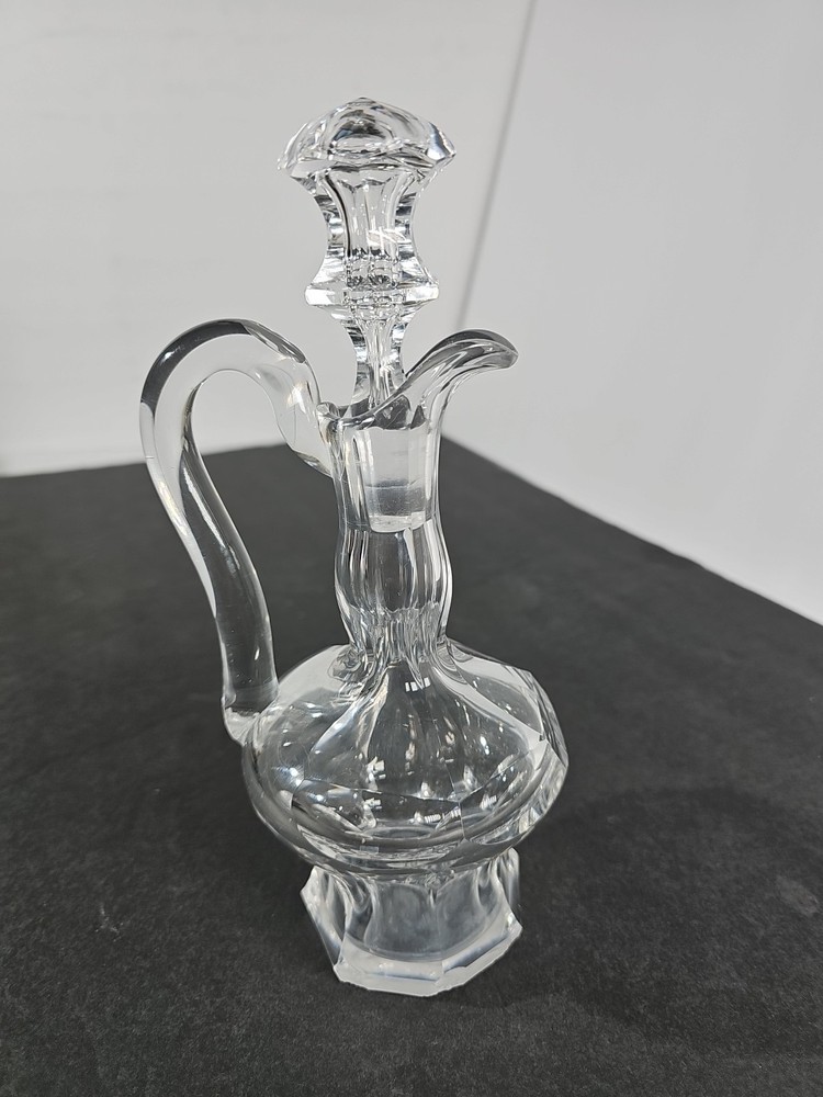 Old Clear Panel Cut Crystal Claret Jug Decanter w Stopper 8.5