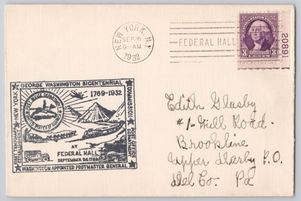 New York, NY — Federal Hall George Washington Bicentennial cachet, — 1932 — 3¢