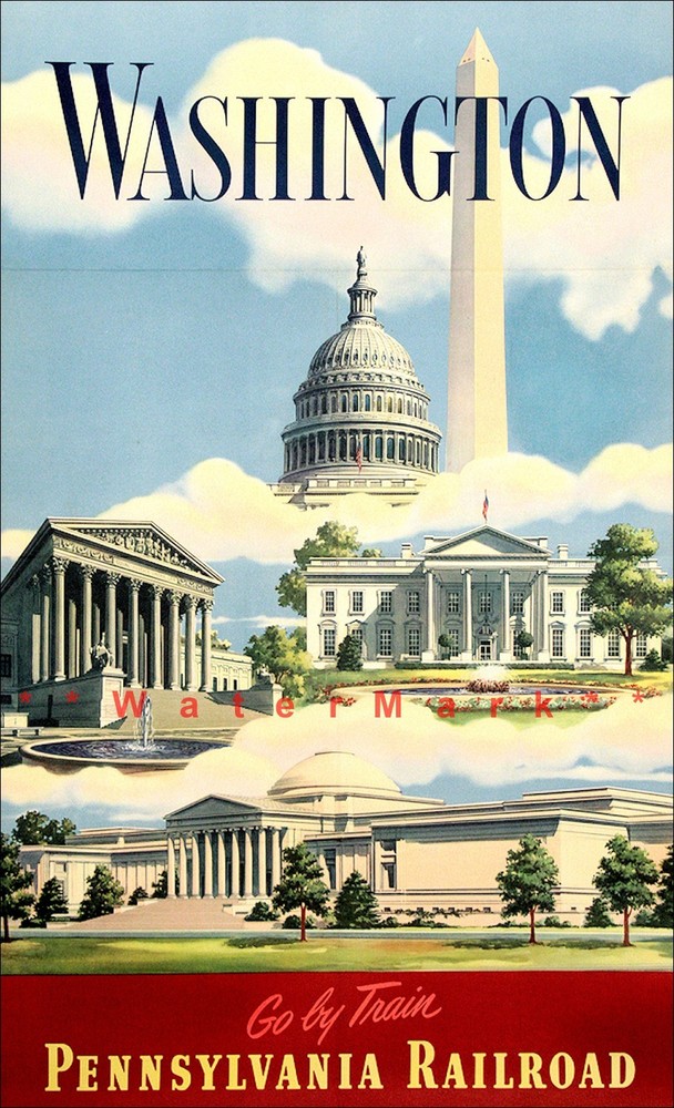 Вашингтон округ Колумбия 1935 Пенсильвания железная дорога винтажный плакат печать ретро путешествий искусства