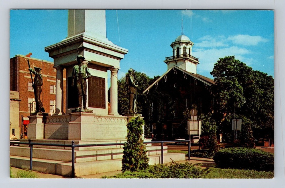 Angola IN-Indiana, Civil War Monument & Courthouse, Vintage Souvenir Postcard