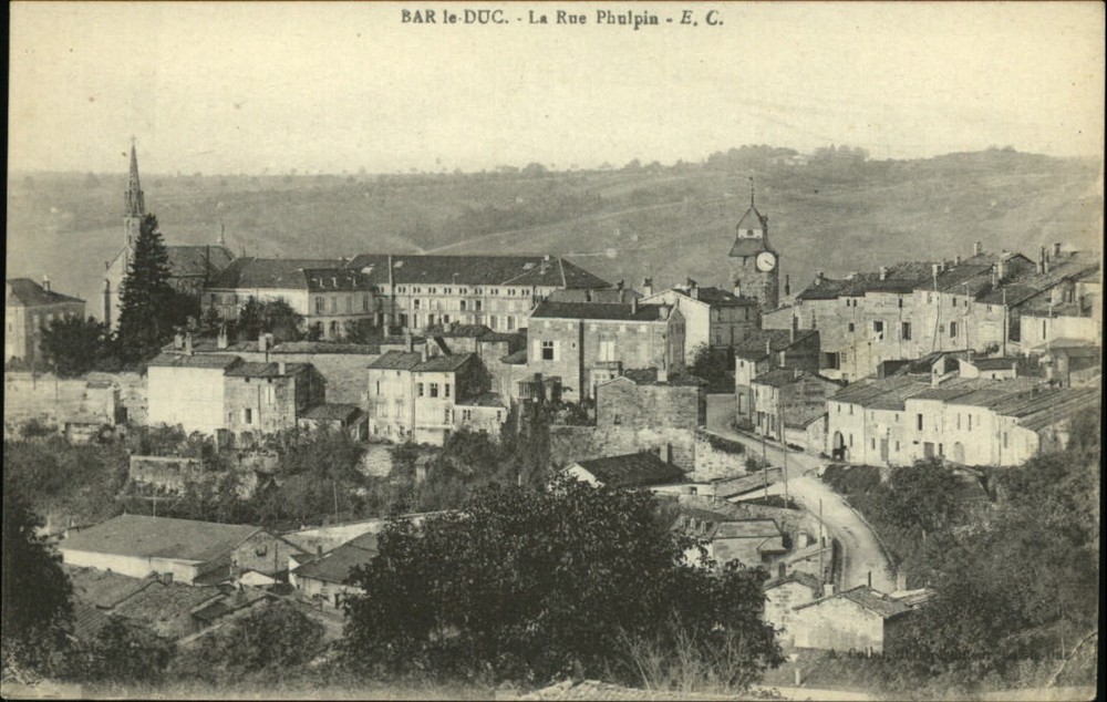 Bar le Duc Meuse France La Rue Pulpin aerial city c1910 unused vintage postcard