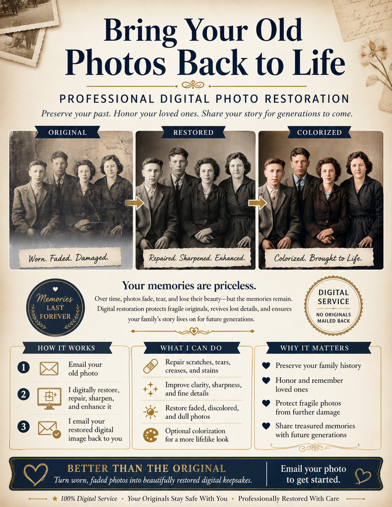 Photo Restoration Service Repair Damaged Digital Service Many Years Experience