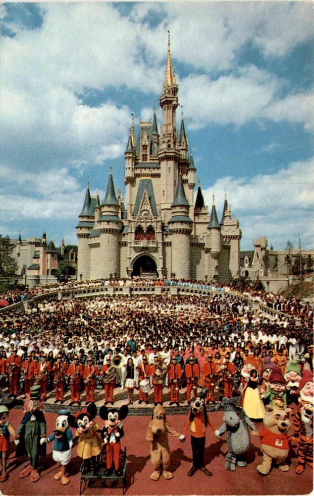 Vintage Walt Disney World Postcard Featuring Cinderella Castle and Mickey Mouse
