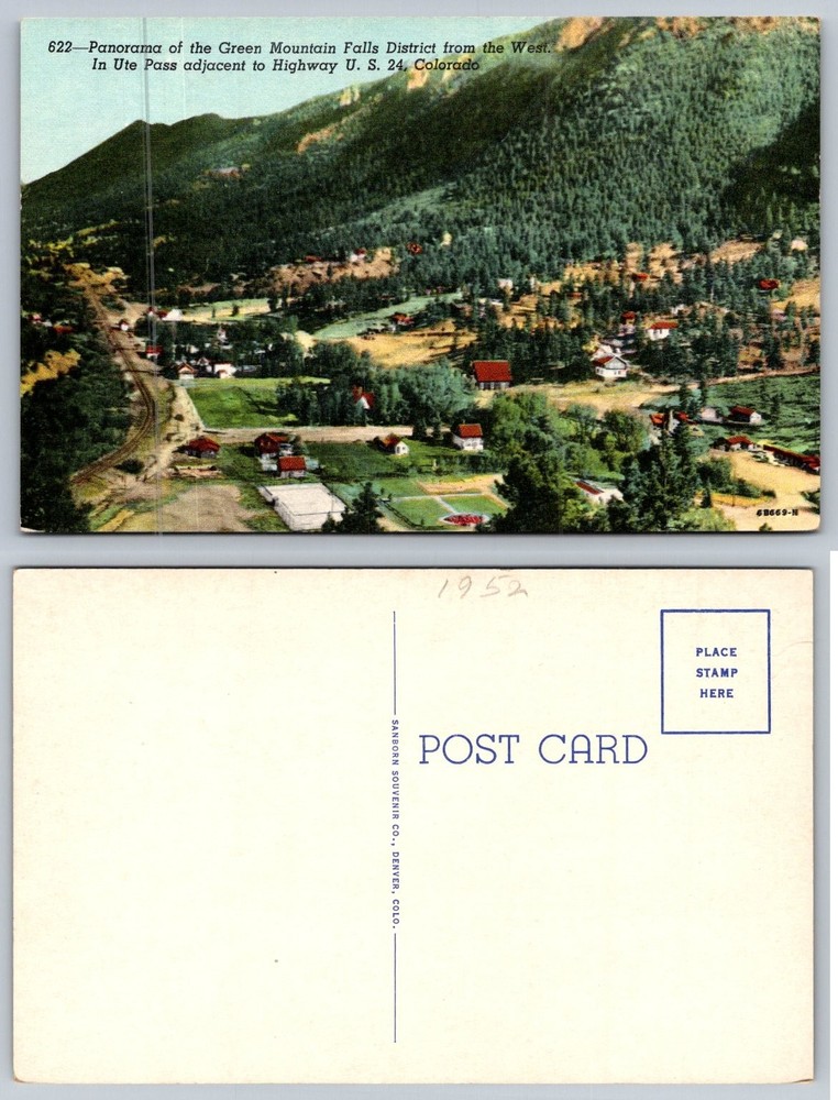 Green Mountain Falls Colorado Postcard Ute Pass Hwy US 24 Sanborn 1952 Scenic