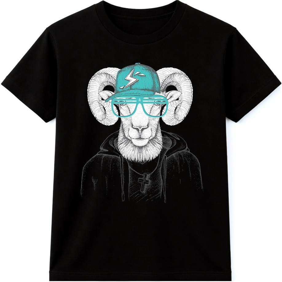 Ram T Shirt Goat Graphic Tee Cool Animal Wearing Cap Glasses Streetwear Shirt
