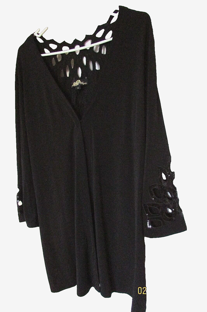 Joan Boyce black stretch open front sequin bling beaded Evening Jacket-XL-NWOT