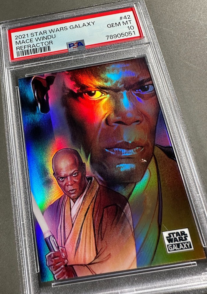 (PSA 10) 2021 Star Wars Galaxy #42, “Mace Windu” Refractor