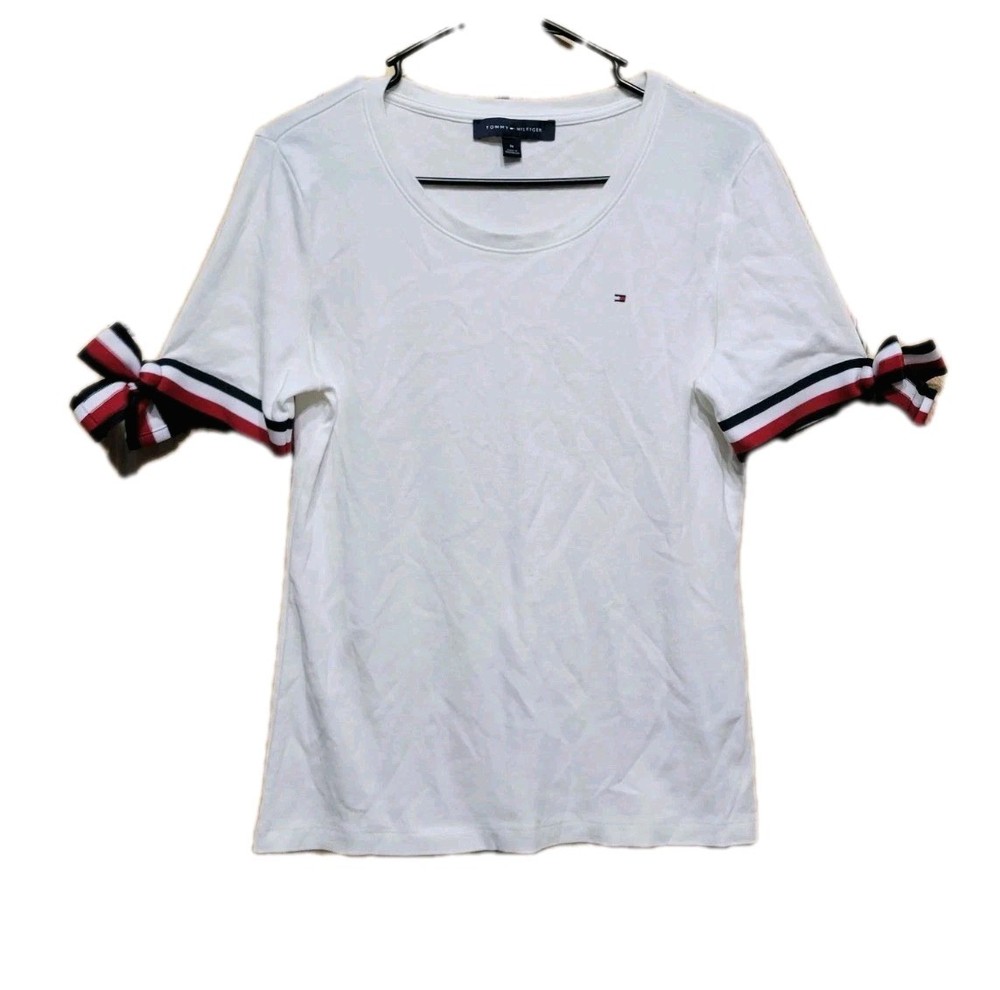 Tommy Hilfiger Womens Bowtie Sleeve T Shirt Medium White