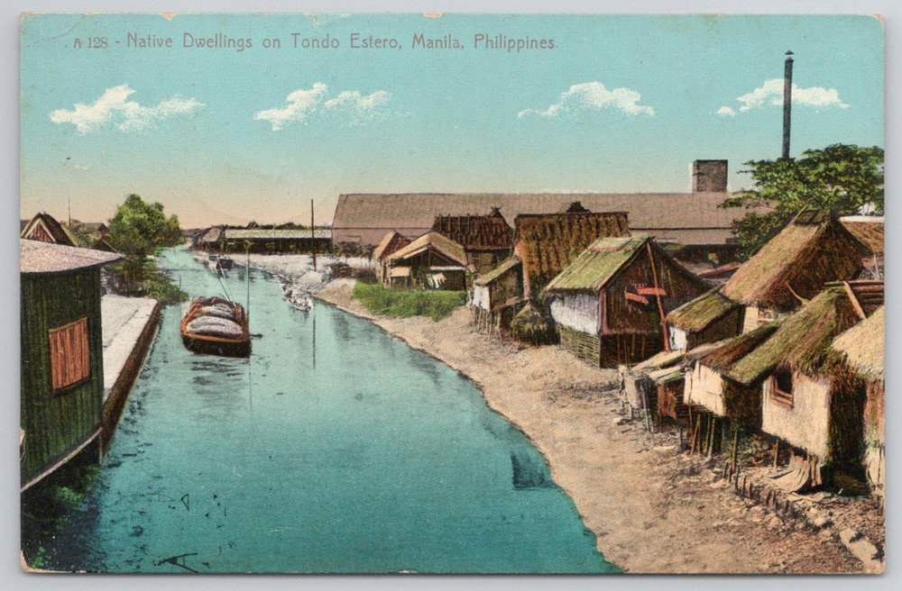 1913 Tondo Estero Manila Philippines Native Dwellings Houses Waterway Postcard