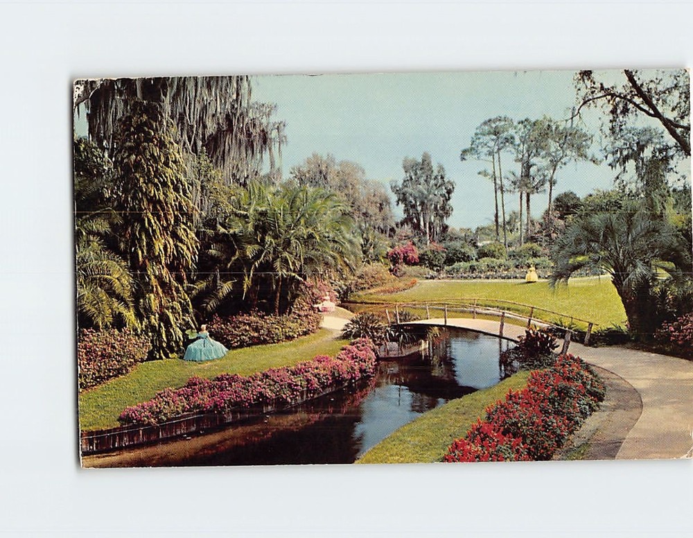 Postcard Flower Bordered Waterway And Paths In Cypress Gardens Florida USA