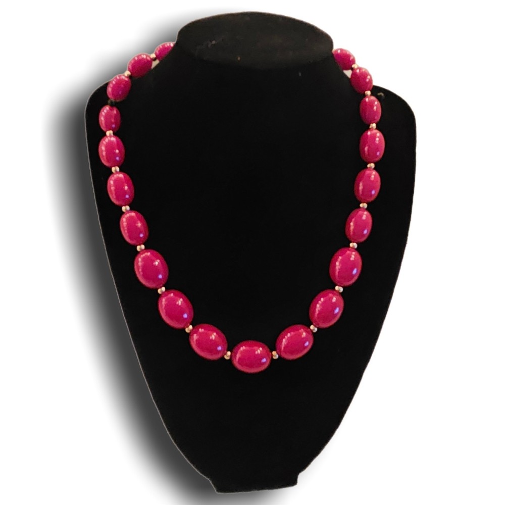 Vintage Monet Necklace Vibrant Red Beaded Strand Gold Tone Spacers Preppy 16