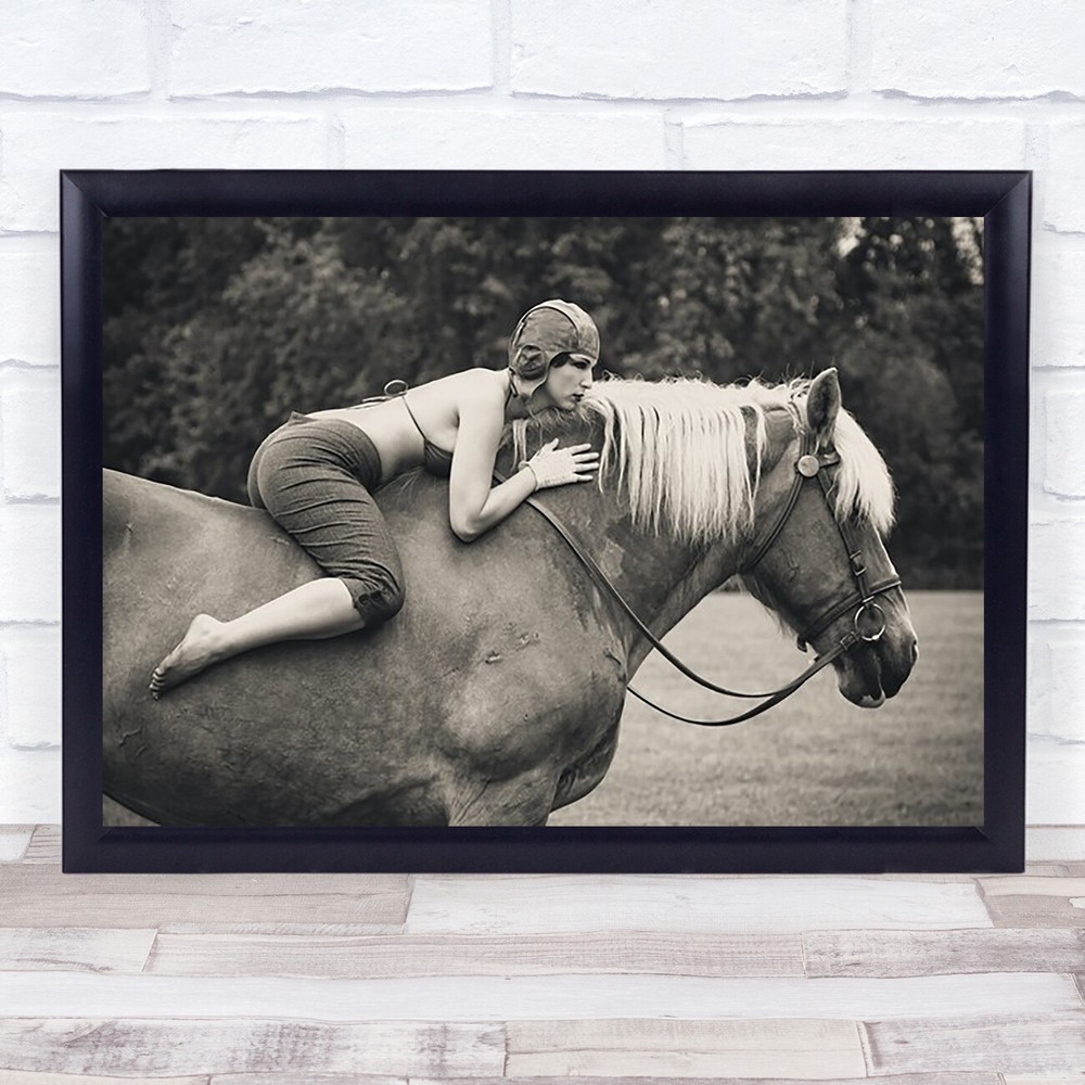 Sepia Toned Horse Racing Bikini Rider Wall Art Print Monocolor