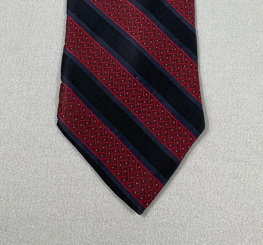 Barbara Blank Tie Mens All Silk Red Black Striped Handmade 64” L x 3.5” W