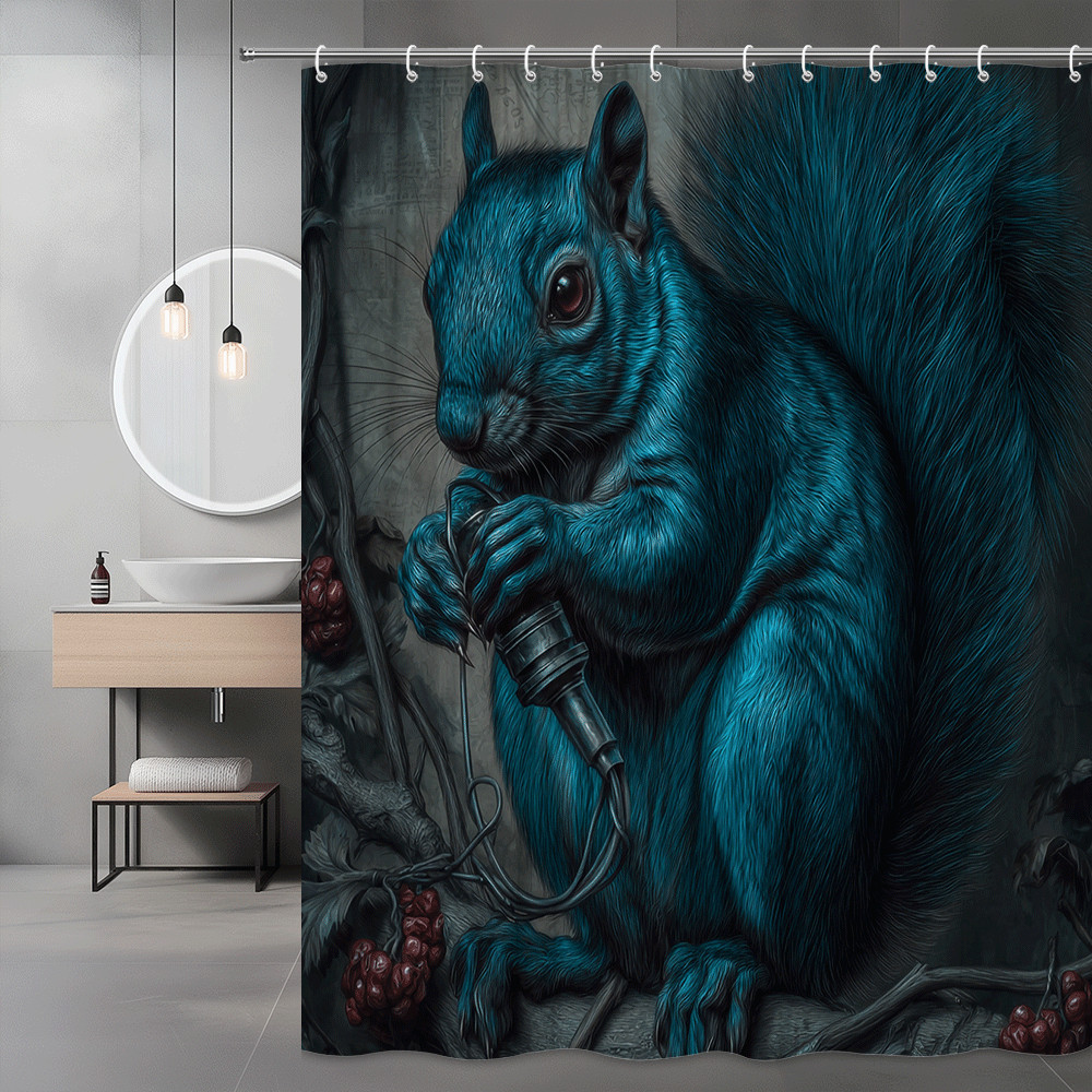 Blue Squirrel Graphic Shower Curtain, Dark Fantasy Animal Print