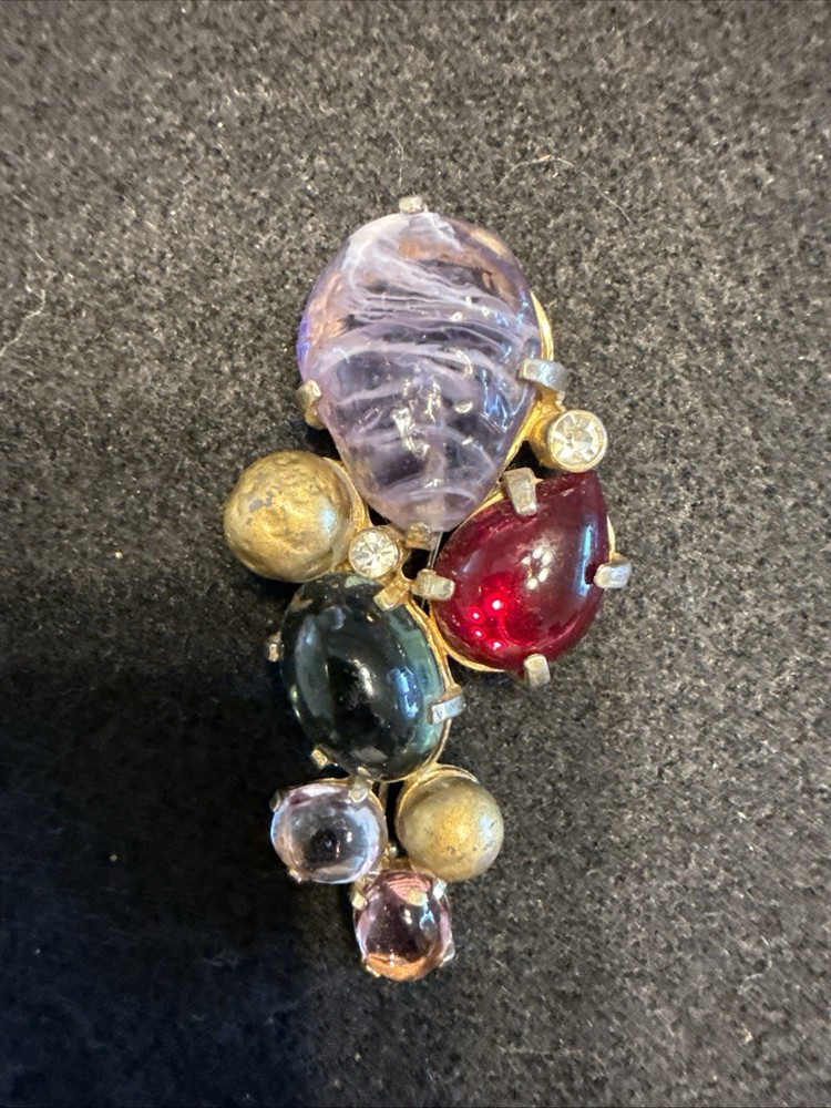 Vintage SIGNED RARE CASTLECLIFF Rhinestone Brooch Pin Abstract