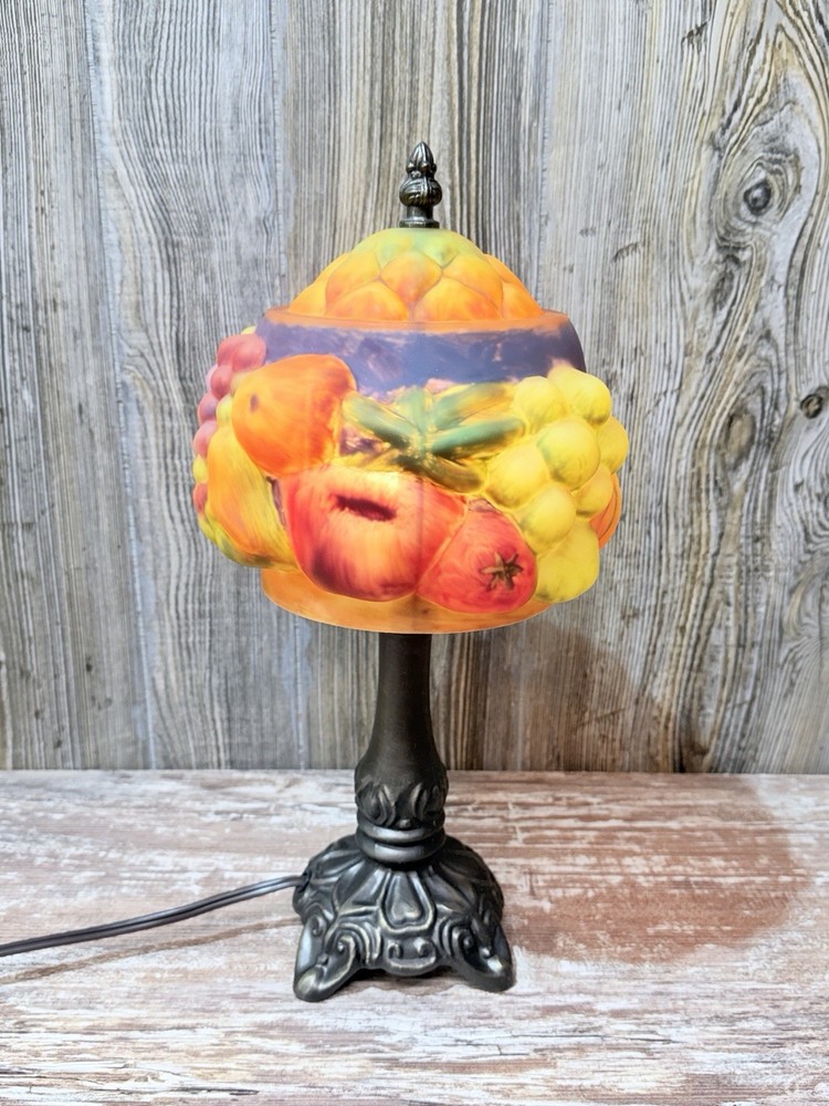 Vintage Reverse Painted Table Glass Lamp Puffy Fruit 16
