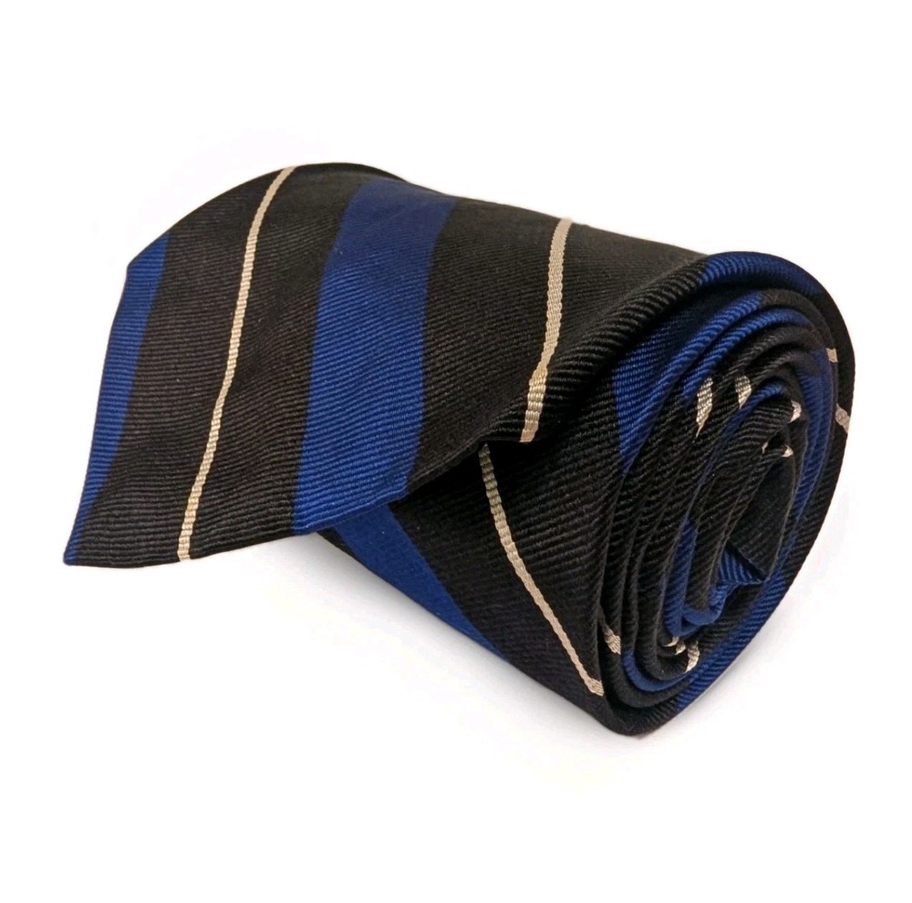 Vtg Robert Talbott Boardroom Blue Black Stripe Repp Silk Tie USA Mens Necktie