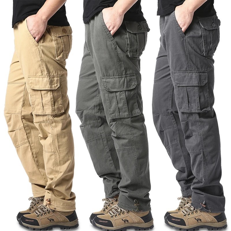 Men's Loose Fit Cargo Jogger Pants Tactical Outdoor Workwear Elastic Waist Cotton Comfort