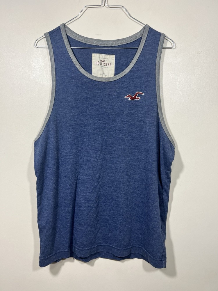 Y2K Vintage Hollister Mens Tank Top L Denim Blue/ Grey Muscle Preppy Gym Logo