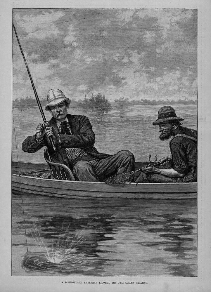 Veteran Angler Relaxing on Fishing Boat with Net During Vacation